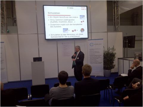 Unser Vortrag zum Thema Prozessoptimierung in Produktion und Logistik mittels SIMIO-Simulation und -Scheduling auf dem CAE-Forum der Hannover Messe 2013, gehalten von Dietmar Böttner und Markus Bans.